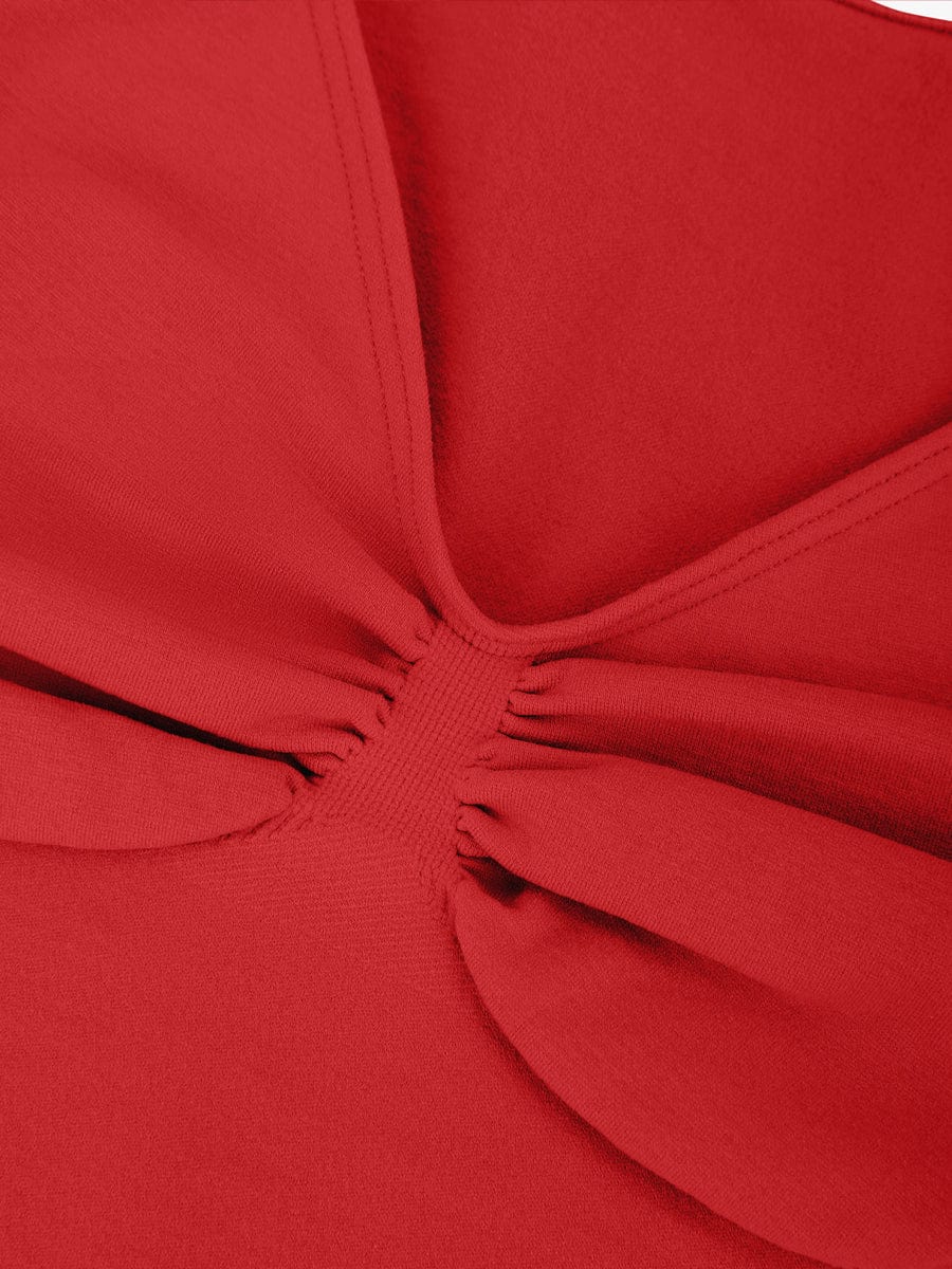 Diamond Neckline Thong Bodysuit Red 5