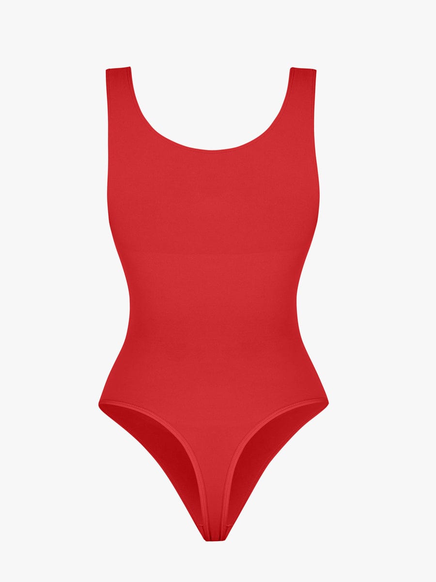 Diamond Neckline Thong Bodysuit Red 4