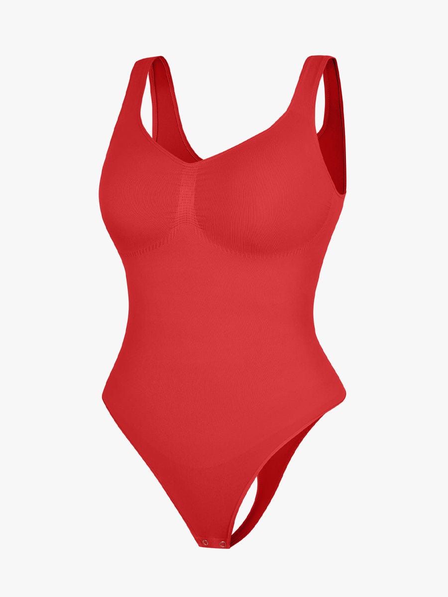 Diamond Neckline Thong Bodysuit Red 3