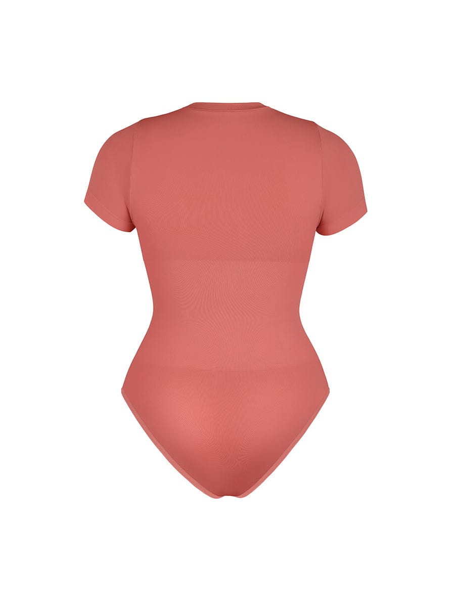 Seamless Short Sleeve Waist Shaping Bodysuit Red 3