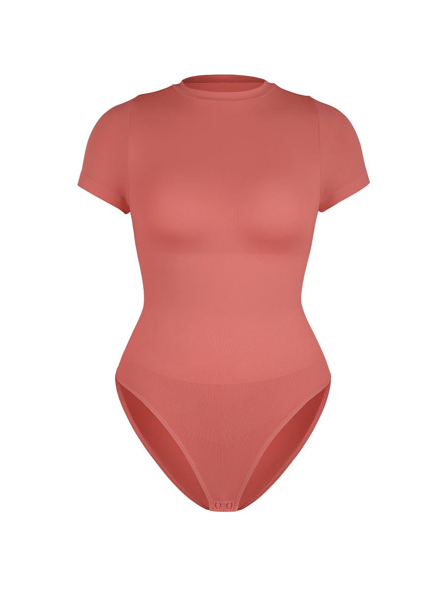 Seamless Short Sleeve Waist Shaping Bodysuit Red 2