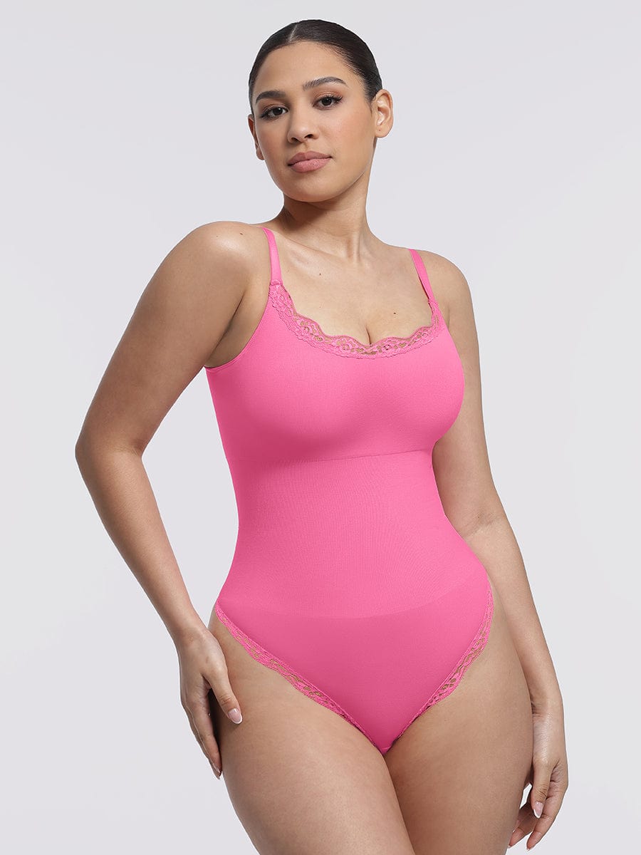 Seamless Lace Cami Tummy Control Thong Bodysuit 2