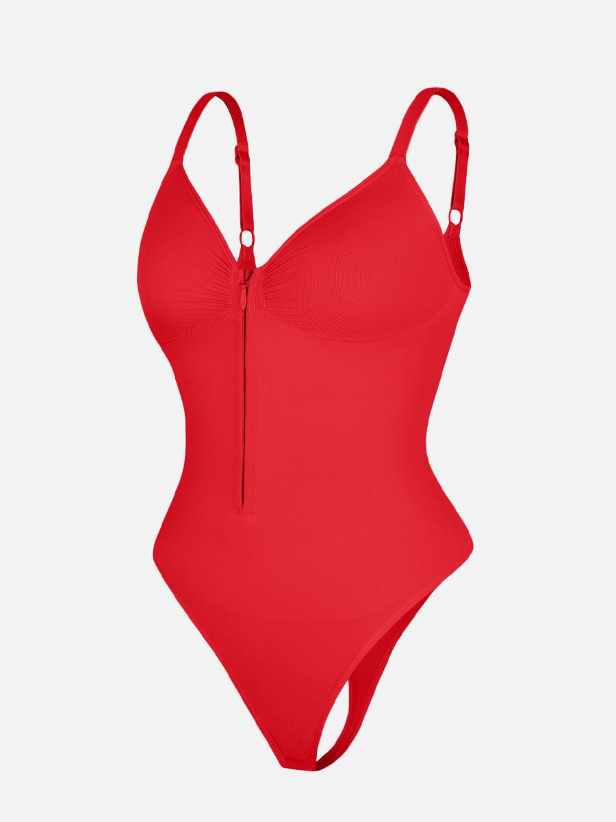 Seamless Plunge Chest Support Bodysuit Red 2