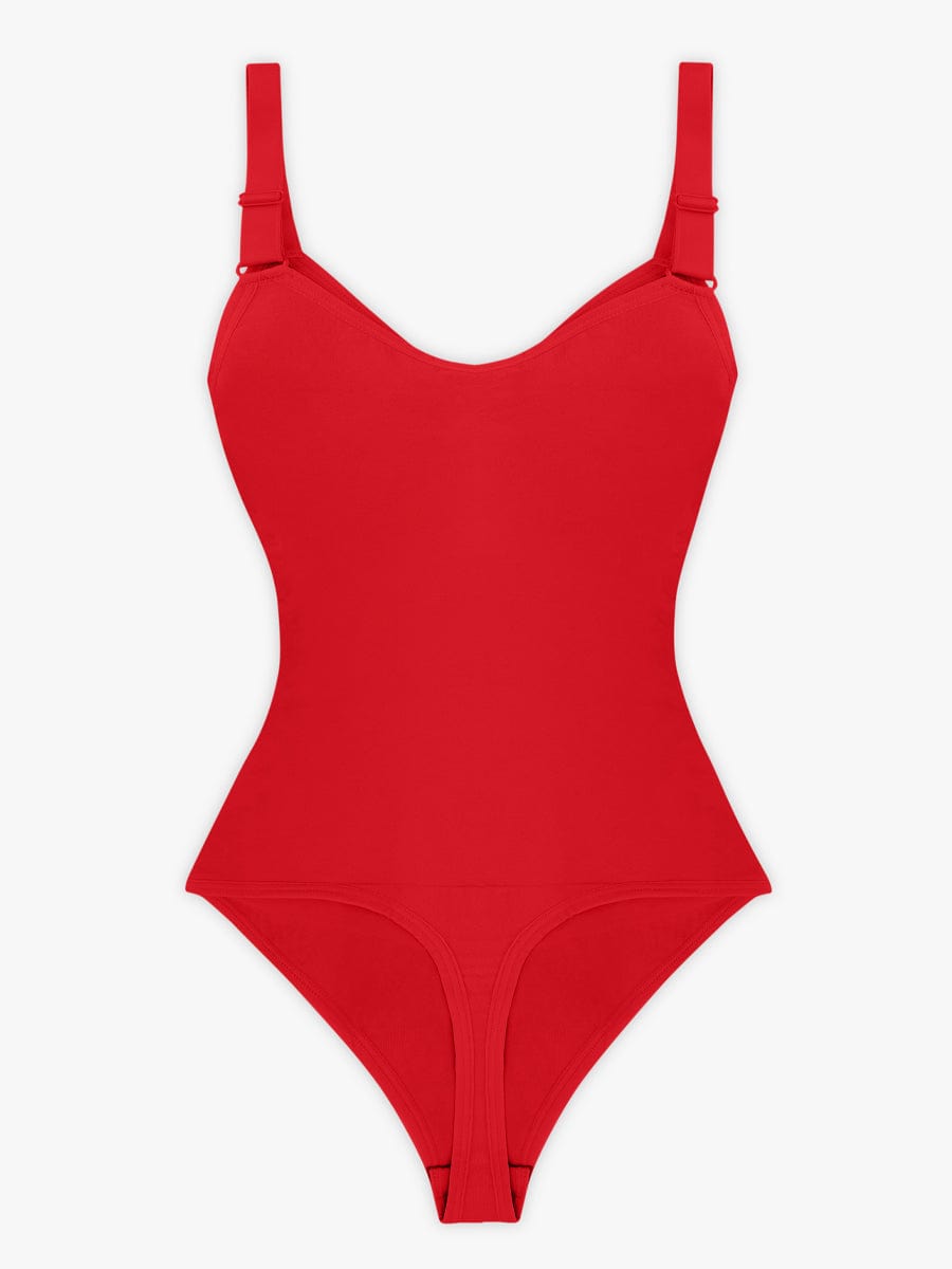 Seamless Plunge Chest Support Bodysuit Red 3