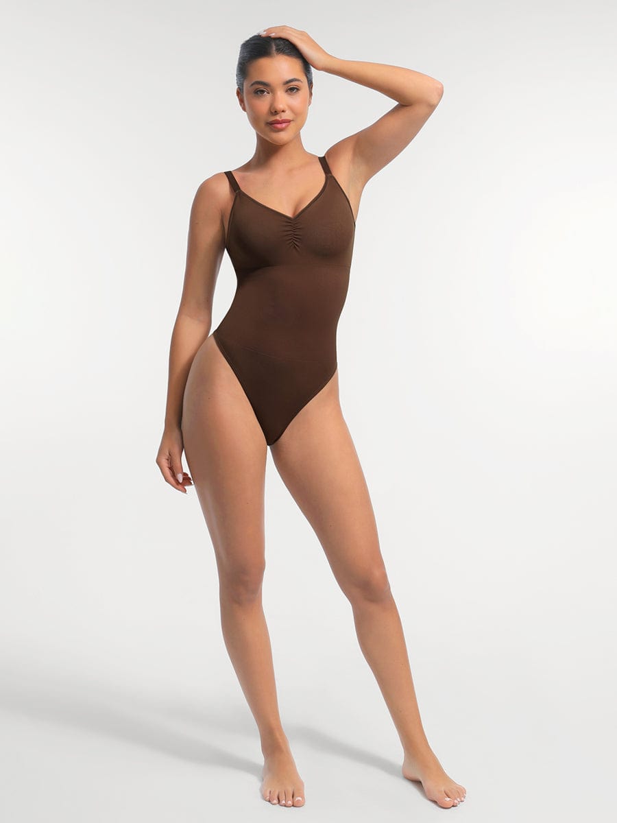 Seamless Built-In Bra Tummy Control Thong Bodysuit 2