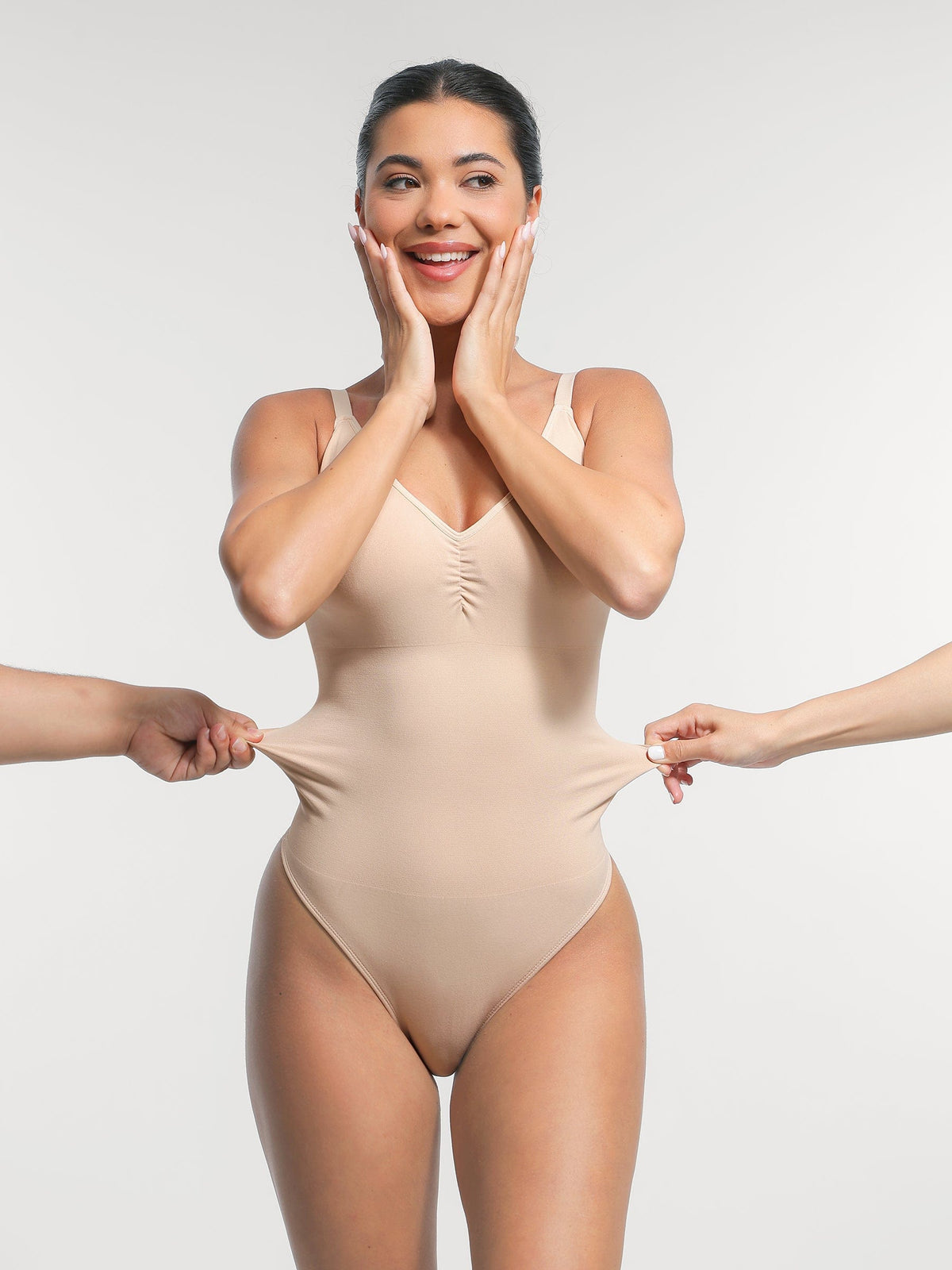 Seamless Built-In Bra Tummy Control Thong Bodysuit Black 4