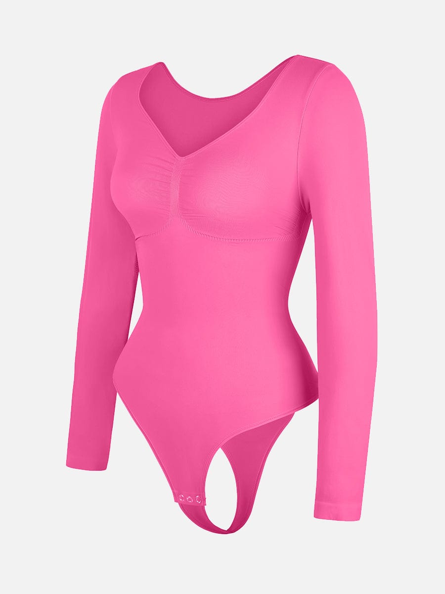 Seamless Long Sleeve Diamond Neck Thong Bodysuit Dark Blue 5