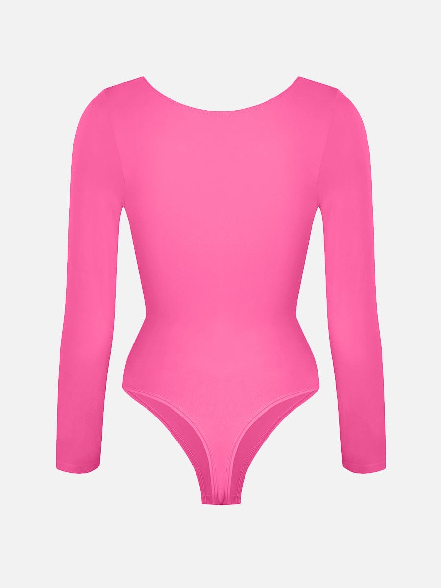 Seamless Long Sleeve Diamond Neck Thong Bodysuit Dark Blue 6