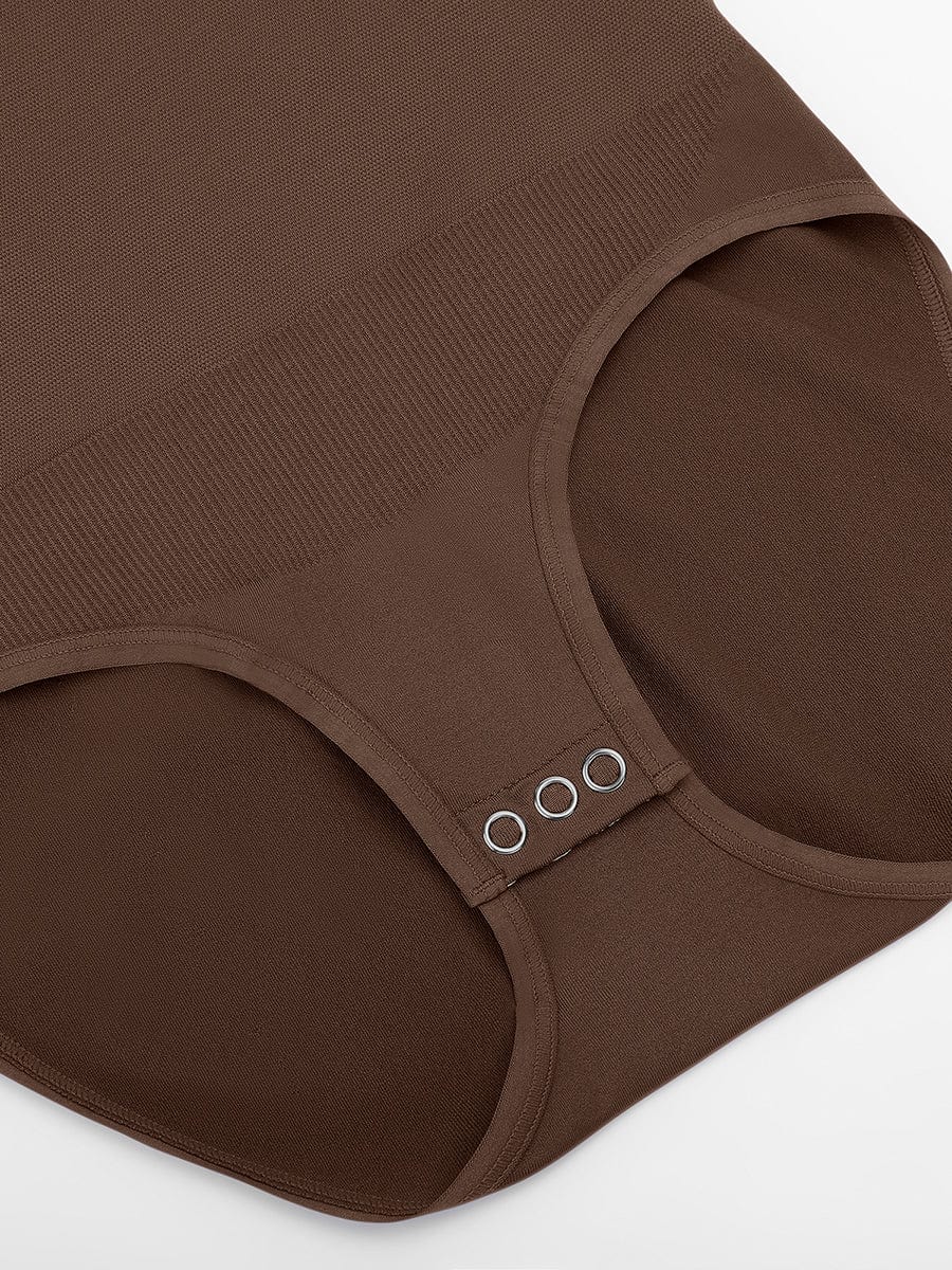 Round Neck Waist Shaping Snap Crotch Bodysuit Black 4