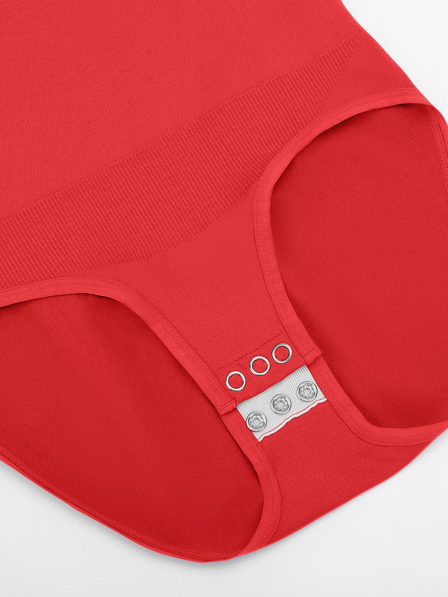 Round Neck Waist Shaping Snap Crotch Bodysuit Red 4