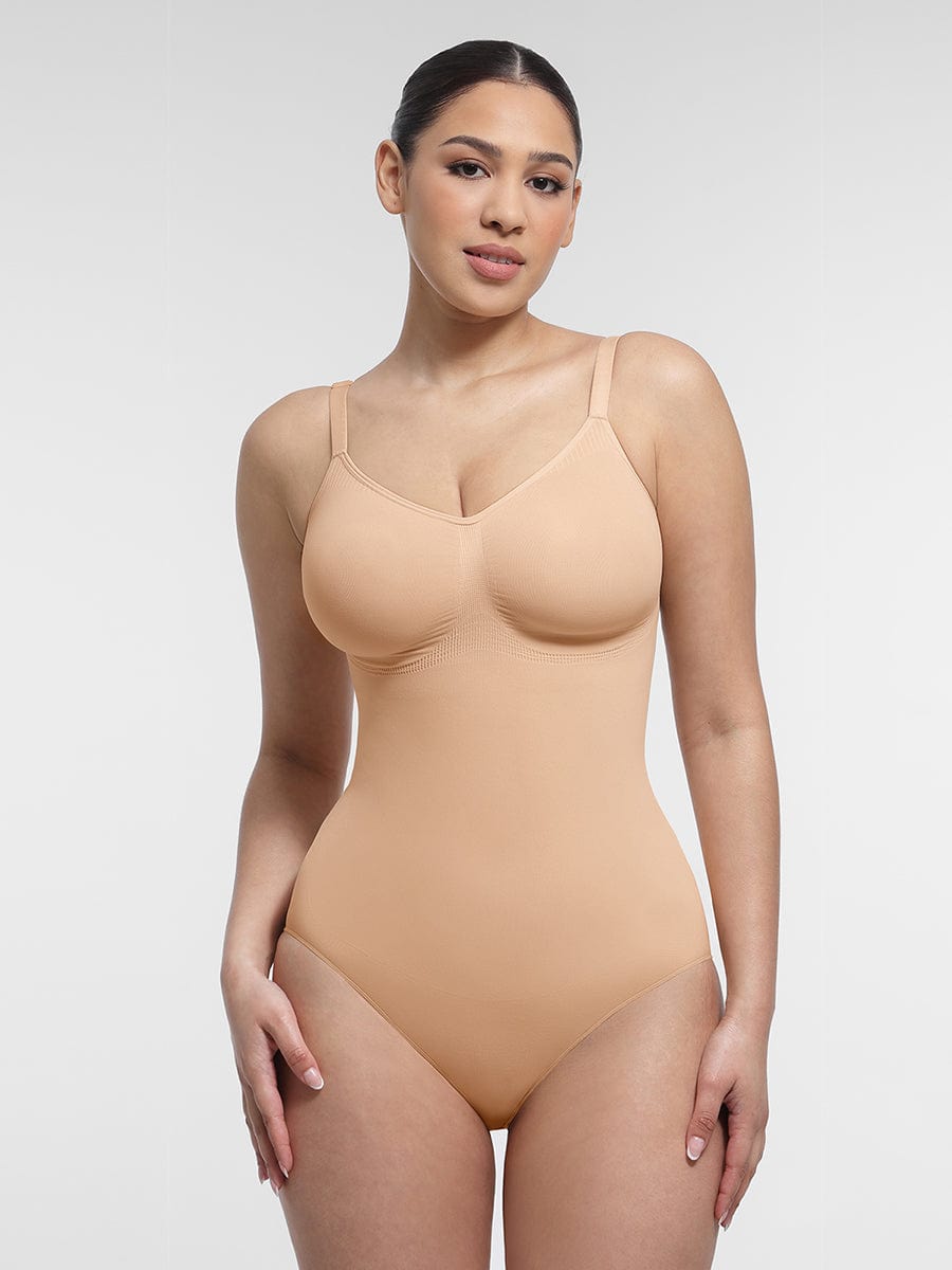 Seamless Chest Support Waist Control Bodysuit Dark Red 1