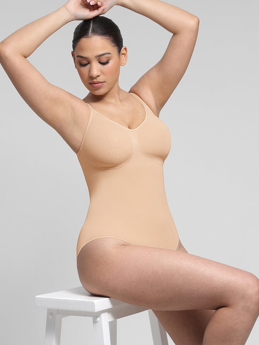 Seamless Chest Support Waist Control Bodysuit Dark Red 5