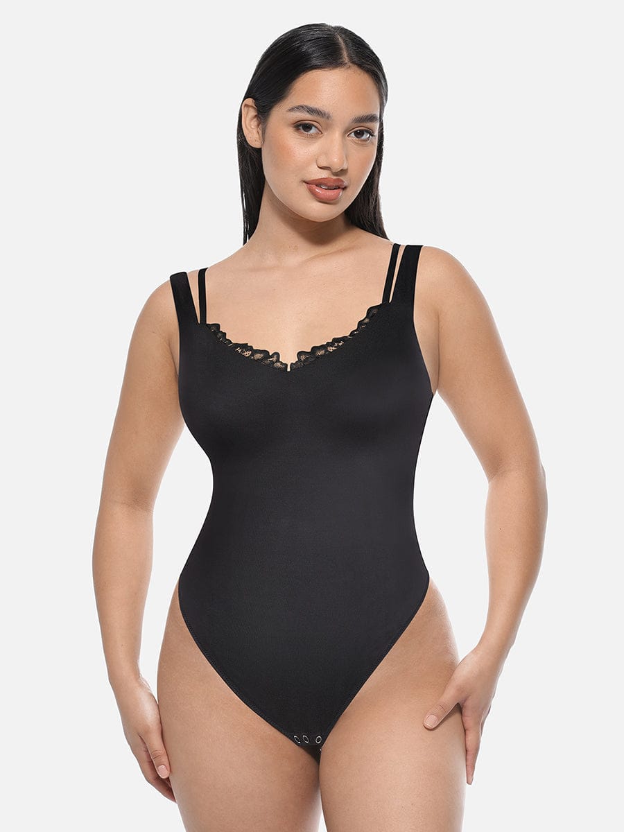 Lace V-Neck Shaping Thong Bodysuit 6