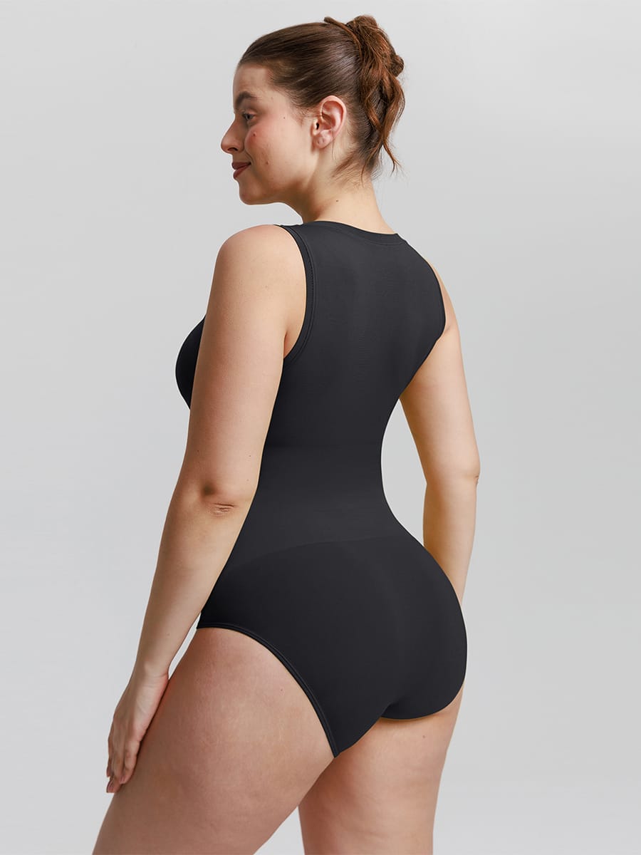 Seamless Tummy Control Bodysuit – Crew Neck Light Green 2