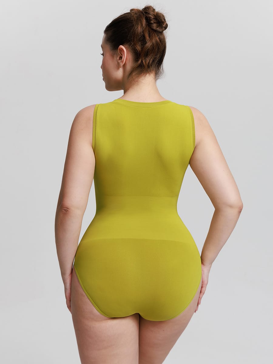 Seamless Tummy Control Bodysuit – Crew Neck Green 2