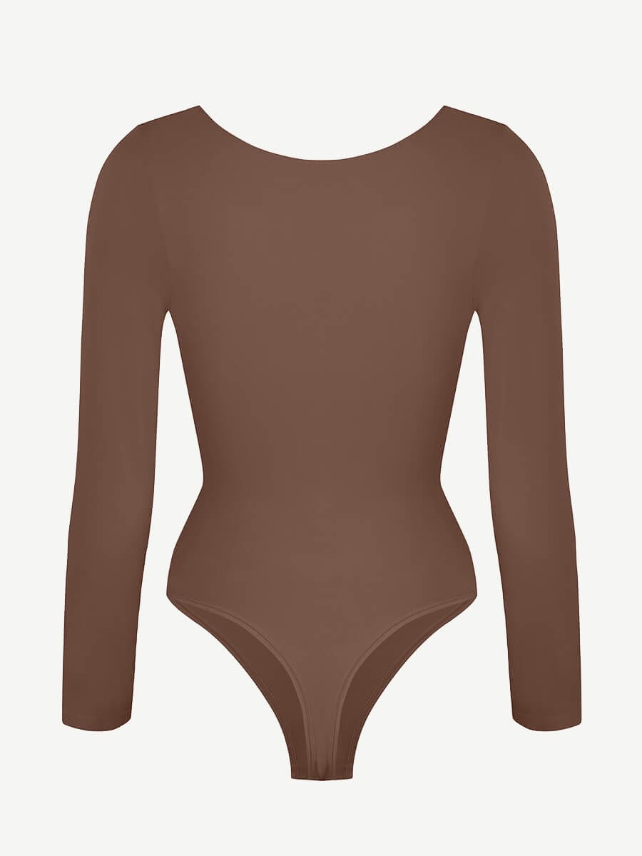 Seamless Long Sleeve Diamond Neck Thong Bodysuit 6