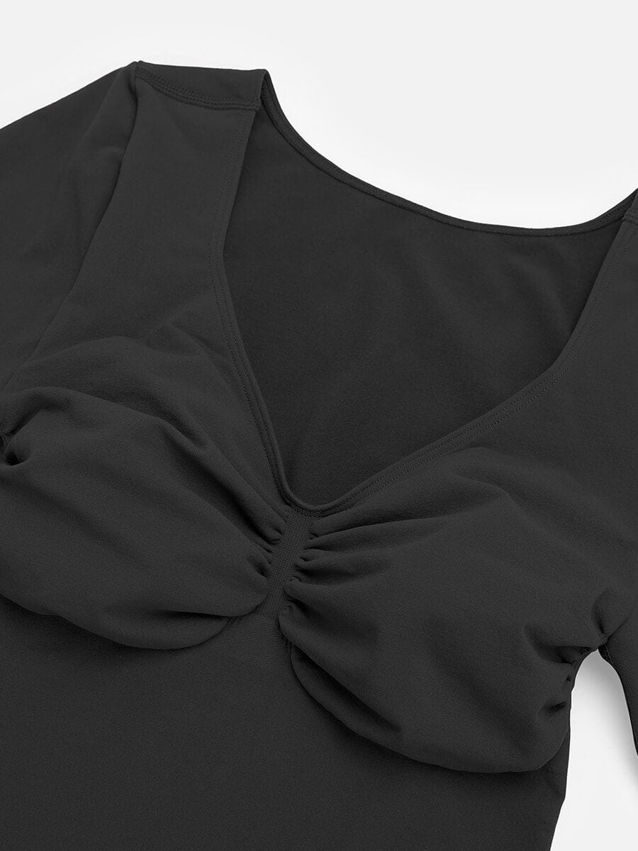 Seamless Long Sleeve Diamond Neck Thong Bodysuit 20