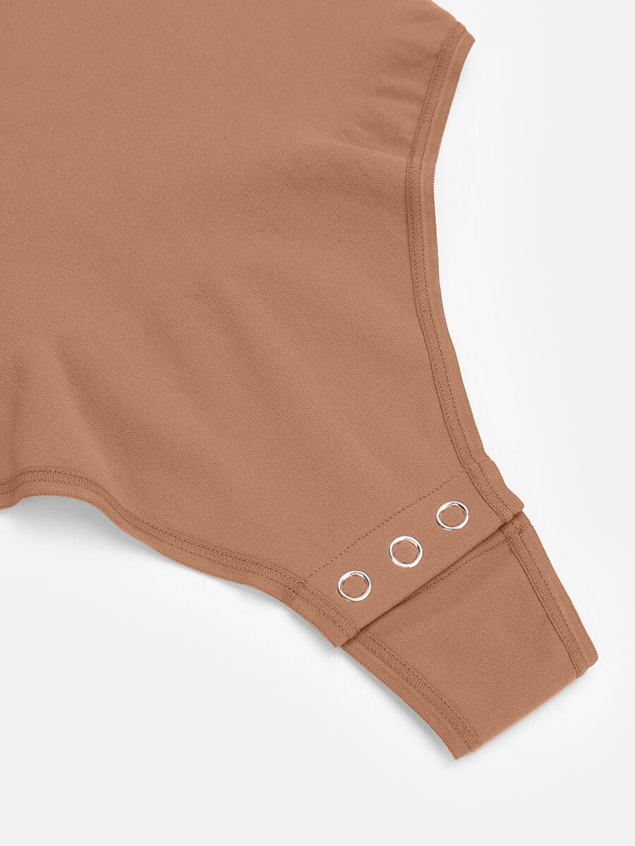 Seamless Long Sleeve Diamond Neck Thong Bodysuit Dark Skin 5