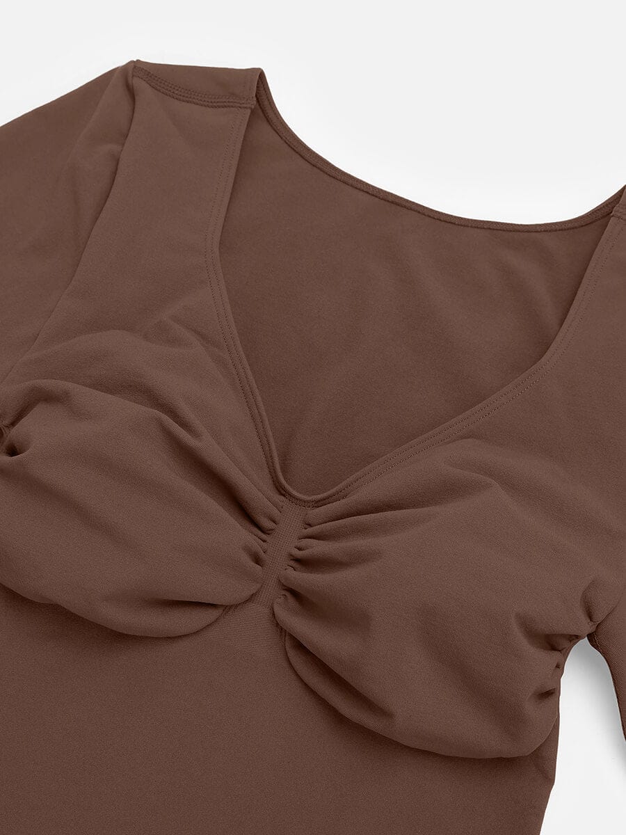 Seamless Long Sleeve Diamond Neck Thong Bodysuit 7