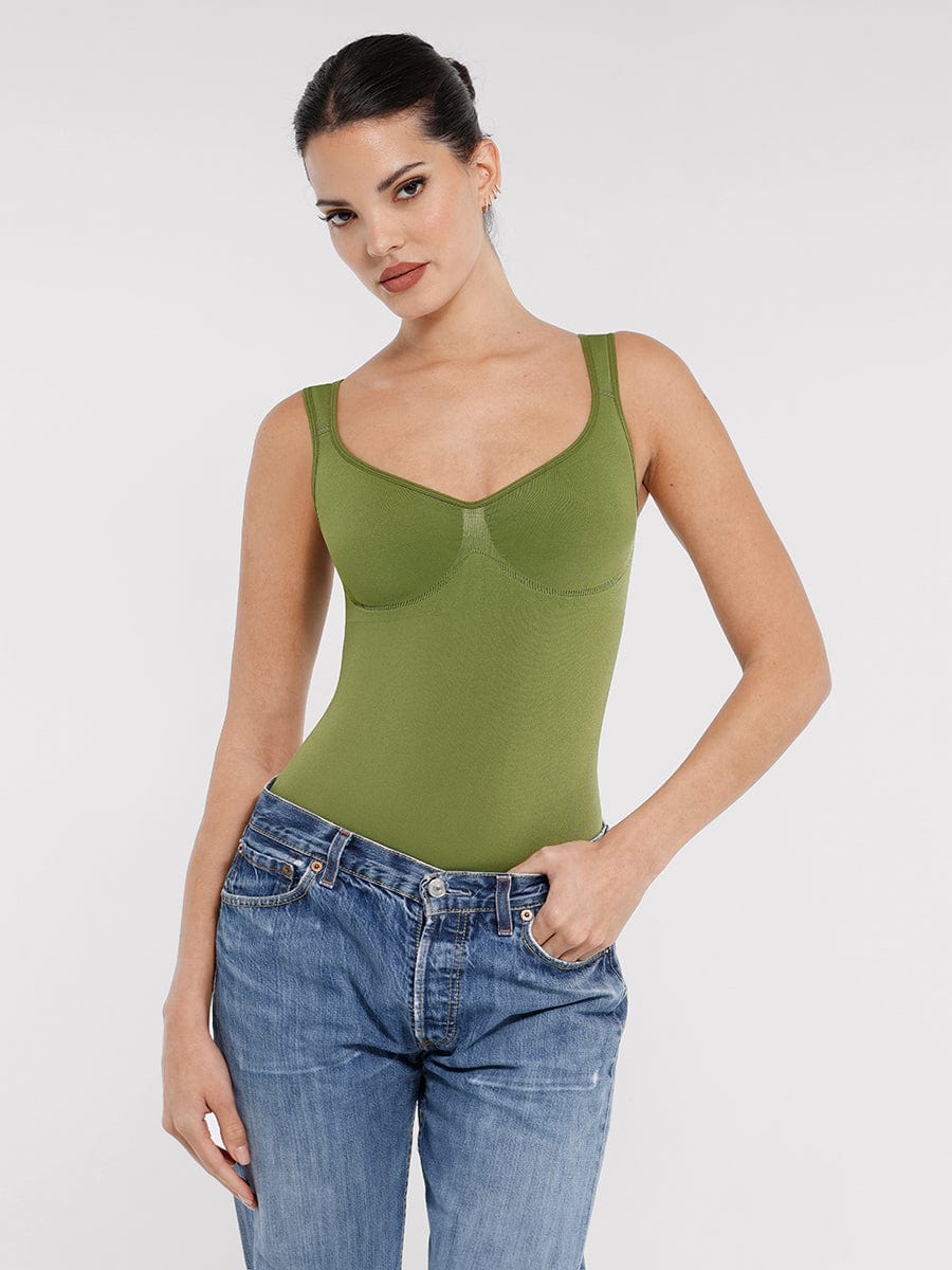 Diamond Neck Bust Support Panty Bodysuit Green 4