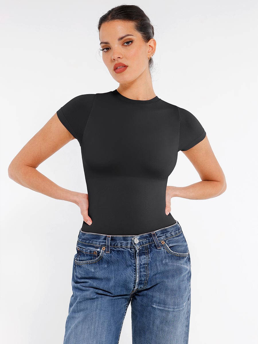 Seamless Short Sleeve Waist Shaping Bodysuit 19