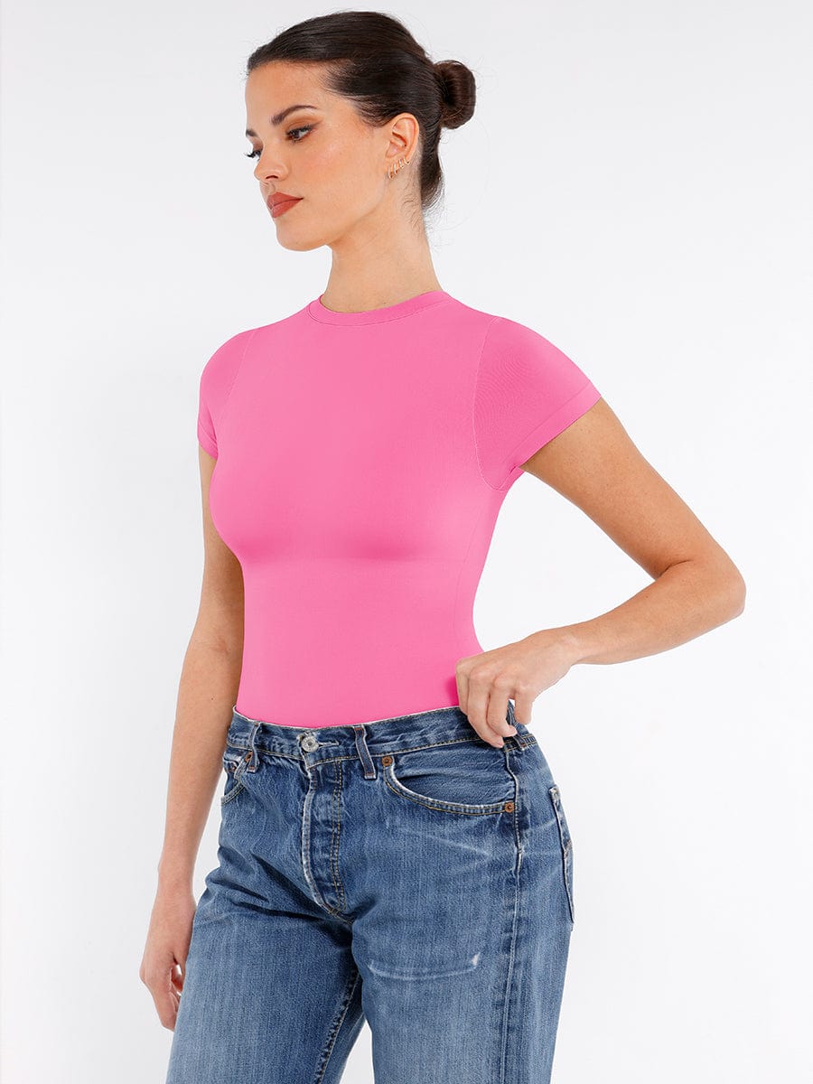 Seamless Short Sleeve Waist Shaping Bodysuit Light Skin 1