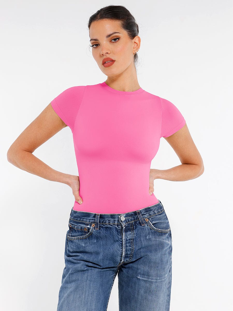 Seamless Short Sleeve Waist Shaping Bodysuit Light Skin 2