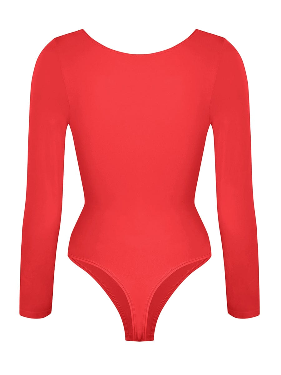 Seamless Long Sleeve Diamond Neck Thong Bodysuit Brown 2