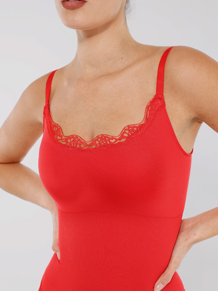 Seamless Lace Cami Tummy Control Thong Bodysuit Light Skin 1
