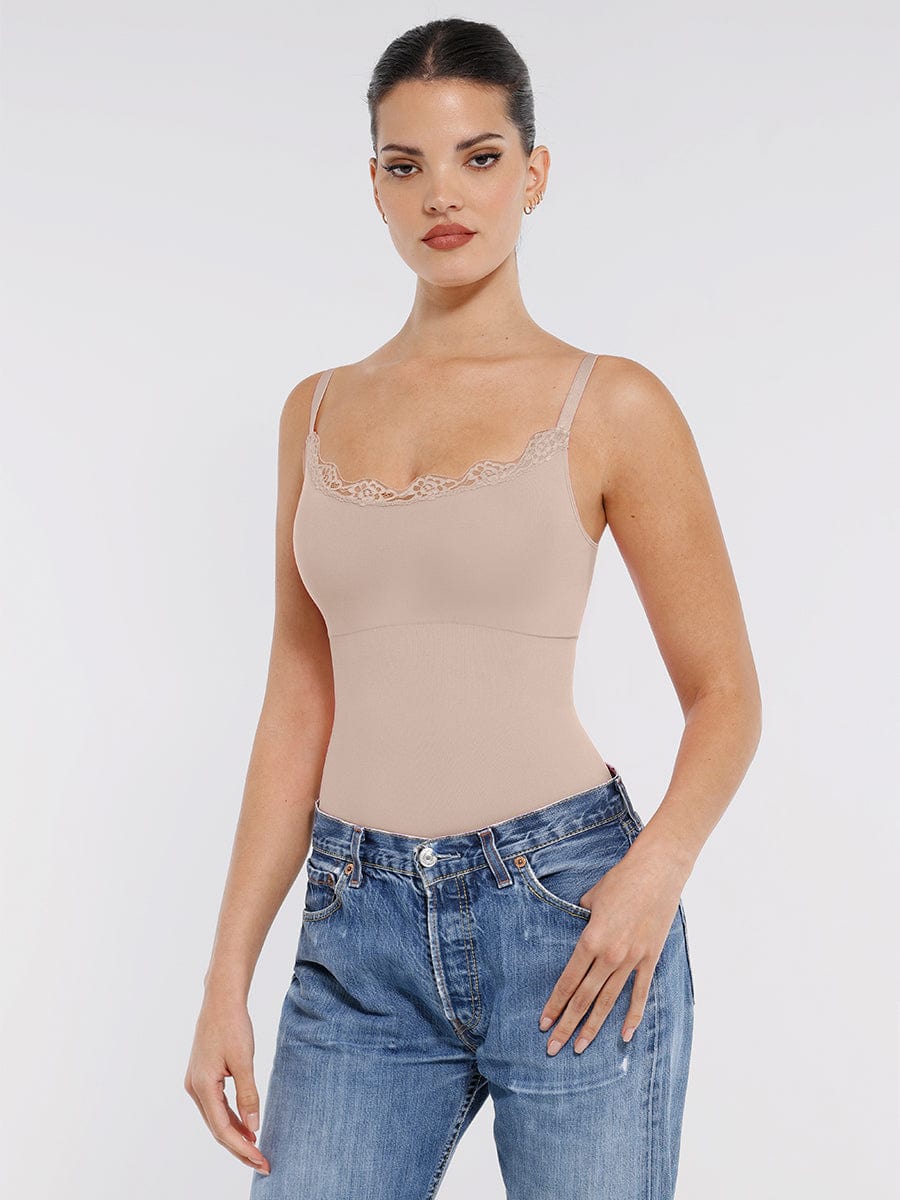 Seamless Lace Cami Tummy Control Thong Bodysuit 38