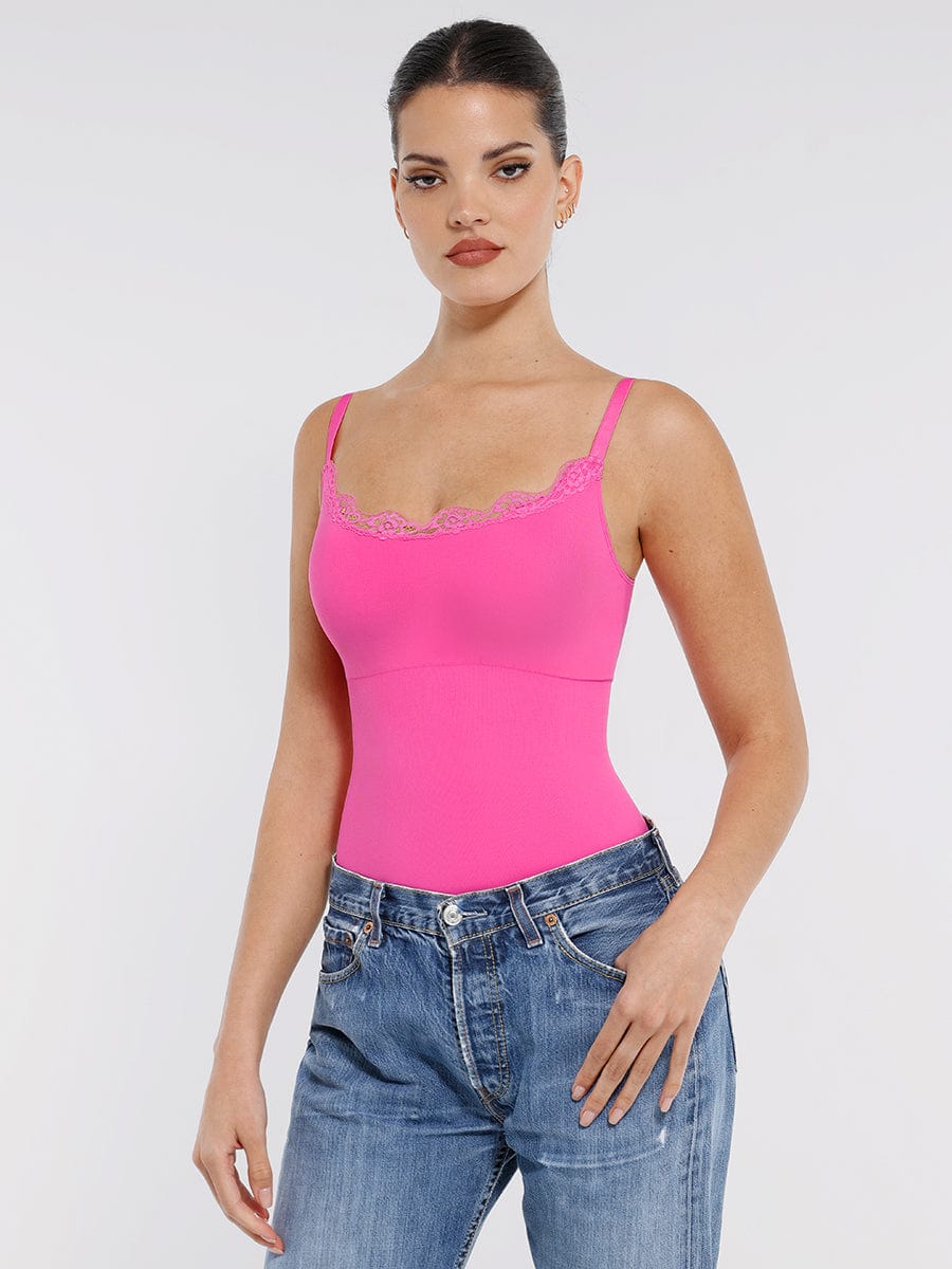Seamless Lace Cami Tummy Control Thong Bodysuit 7