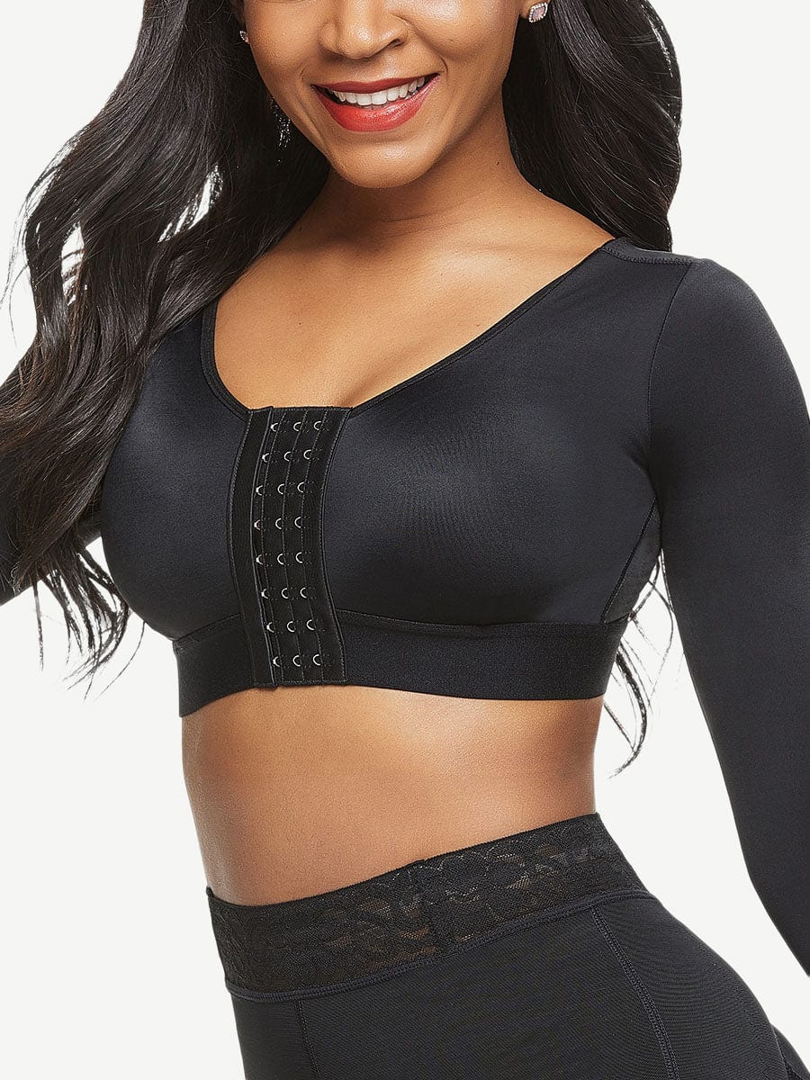 Post-Surgery Crop Shapewear With 3-Row Hooks Black 3