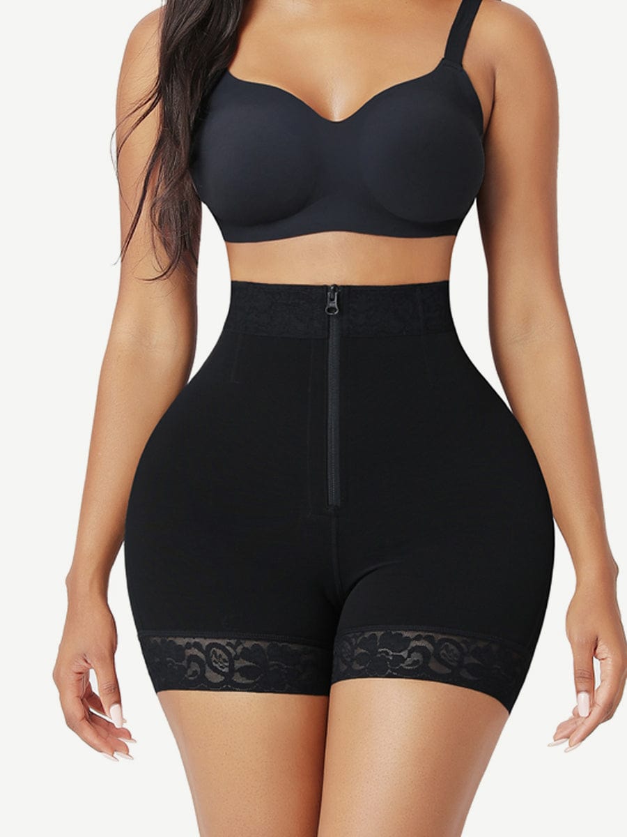 Front Zipper Butt Lifter Shorts Black 3