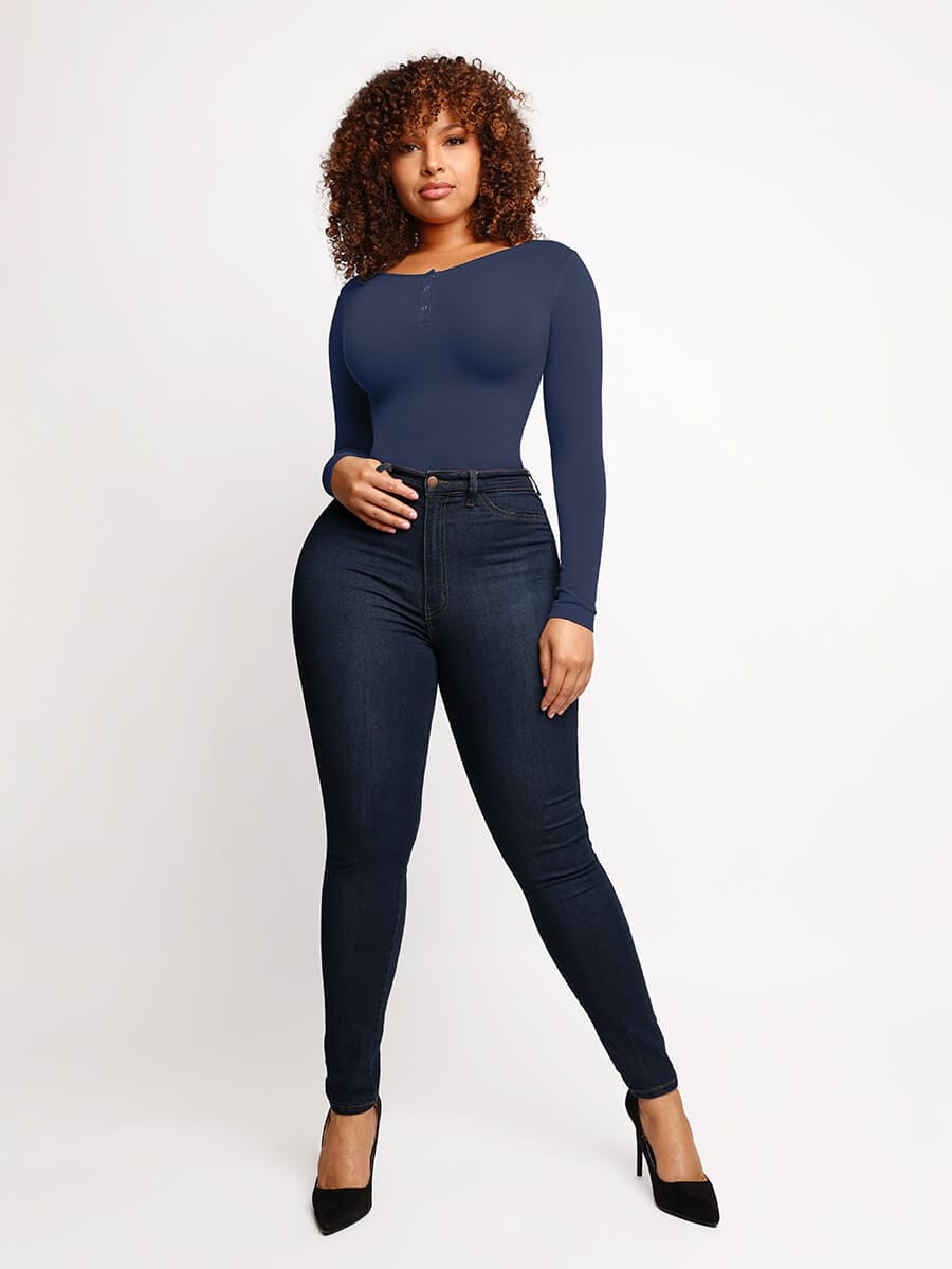 Seamless Outer Long Sleeve Thong Bodysuit 4