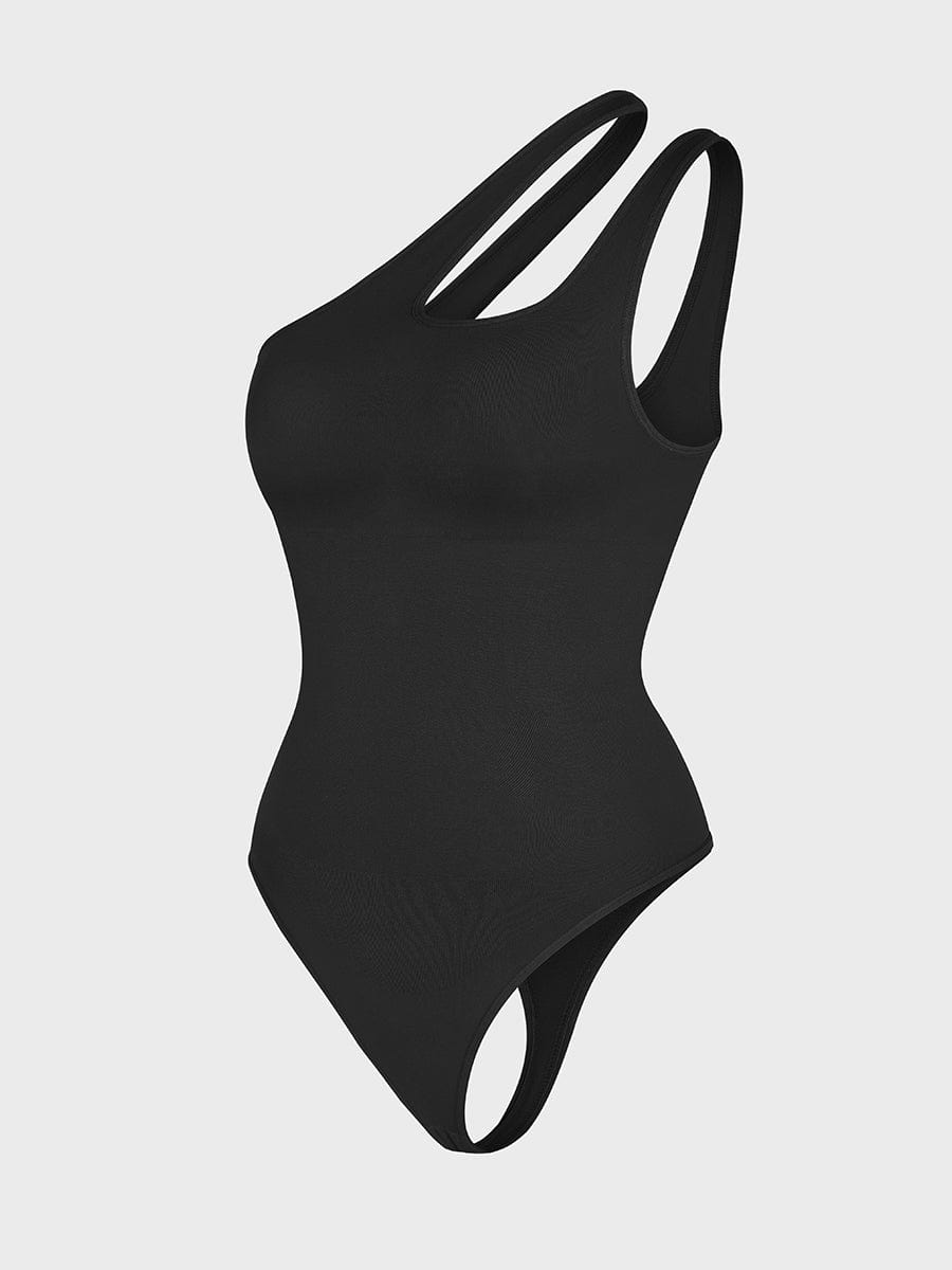 One-Shoulder Cut-Out Waist Compression Bodysuit 17