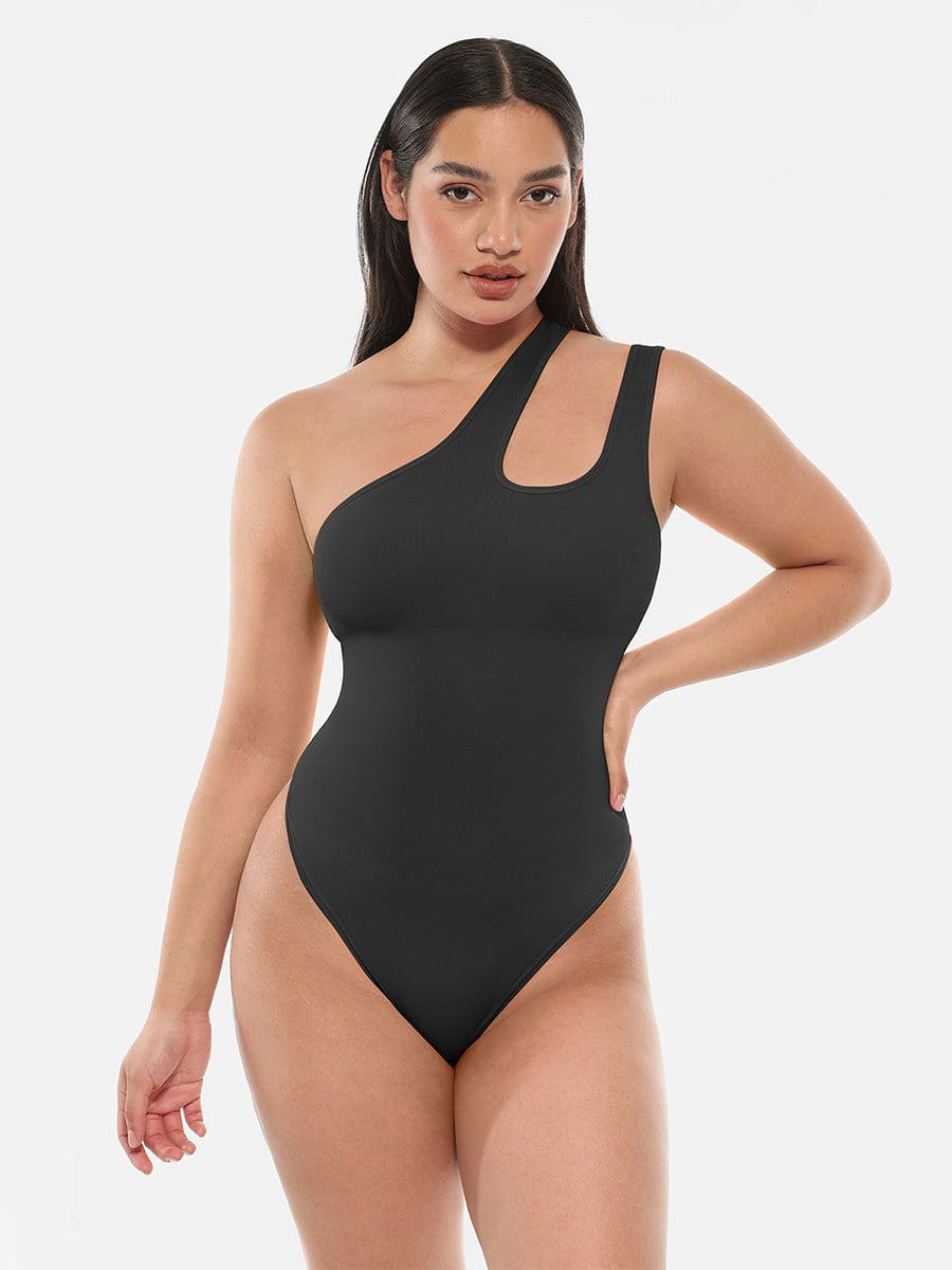 One-Shoulder Cut-Out Waist Compression Bodysuit 9