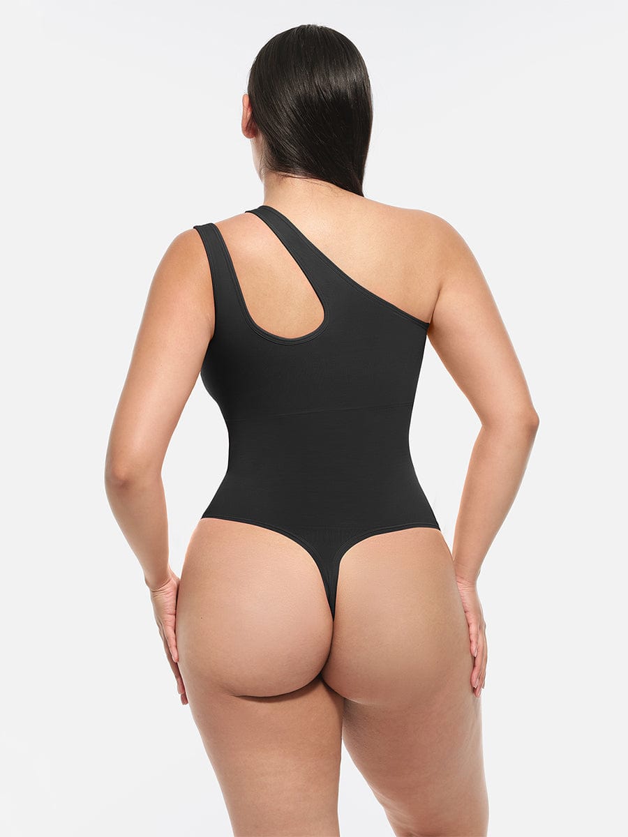 One-Shoulder Cut-Out Waist Compression Bodysuit 11