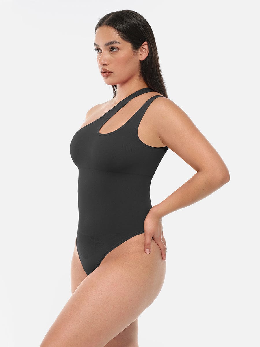 One-Shoulder Cut-Out Waist Compression Bodysuit 10