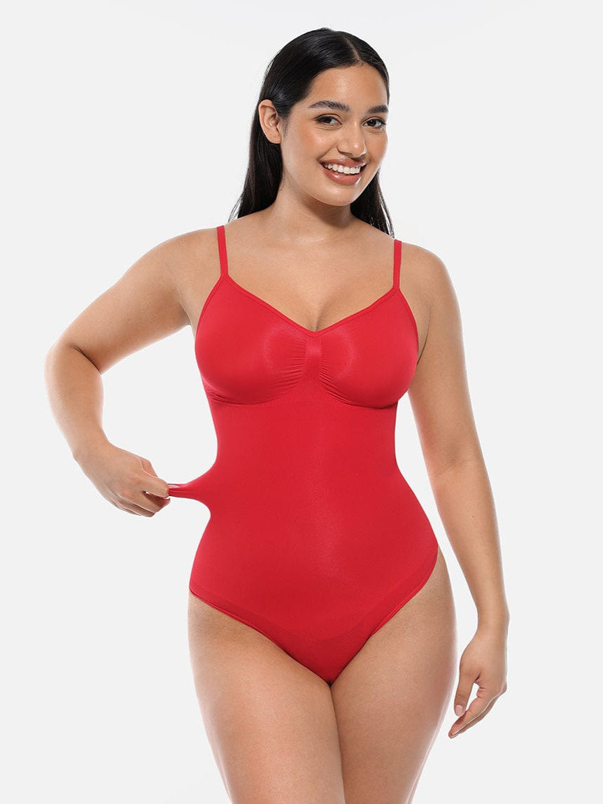 Seamless Covered Bust Thong Bodysuit Dark Pink 1