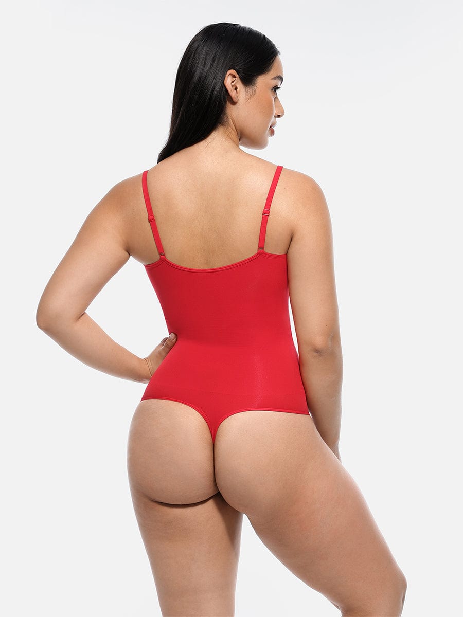 Seamless Covered Bust Thong Bodysuit Dark Pink 2