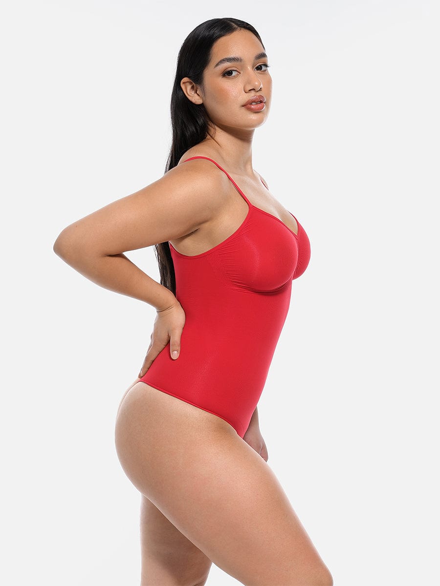 Seamless Covered Bust Thong Bodysuit Dark Pink 3