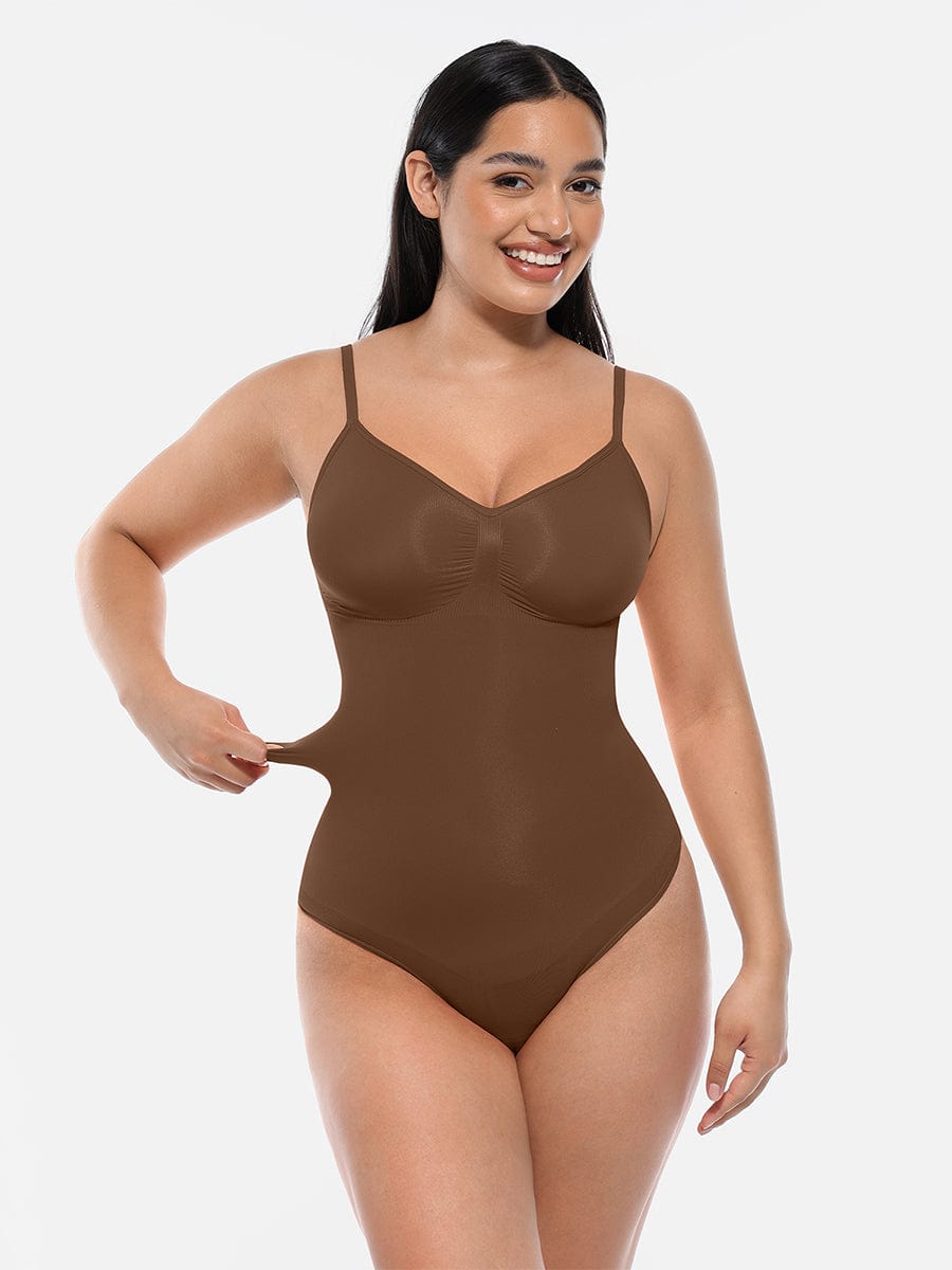 Seamless Covered Bust Thong Bodysuit Black 4