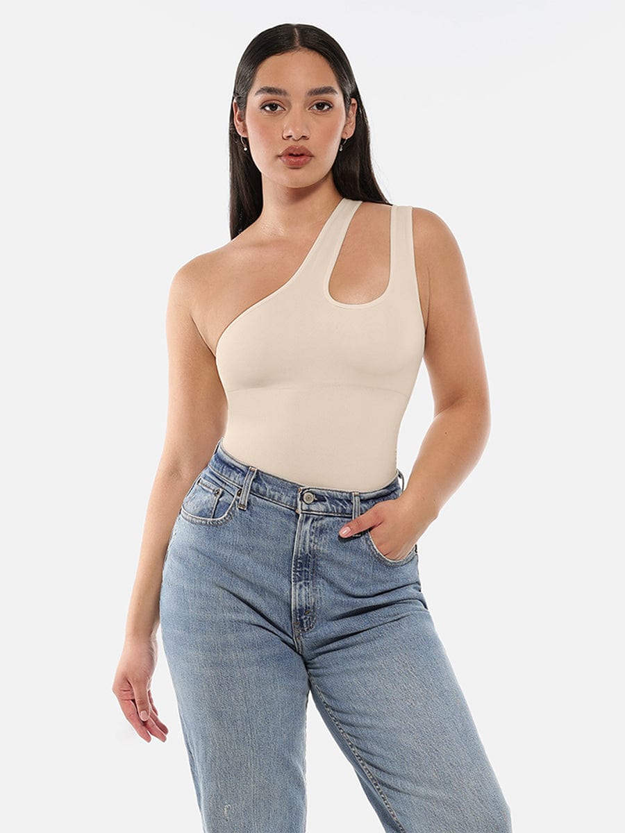 One-Shoulder Cut-Out Waist Compression Bodysuit 24