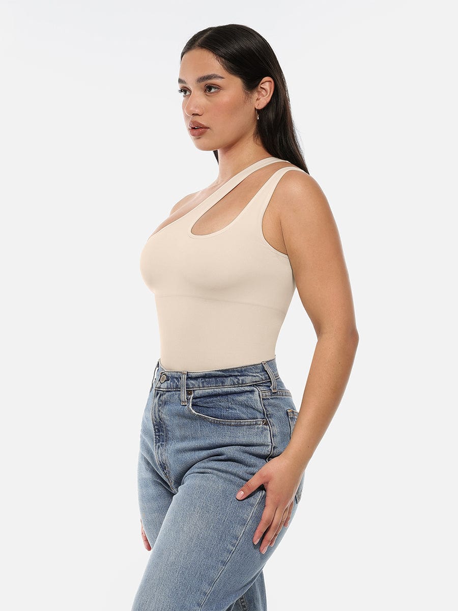 One-Shoulder Cut-Out Waist Compression Bodysuit 25