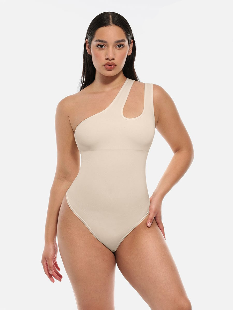 One-Shoulder Cut-Out Waist Compression Bodysuit 22