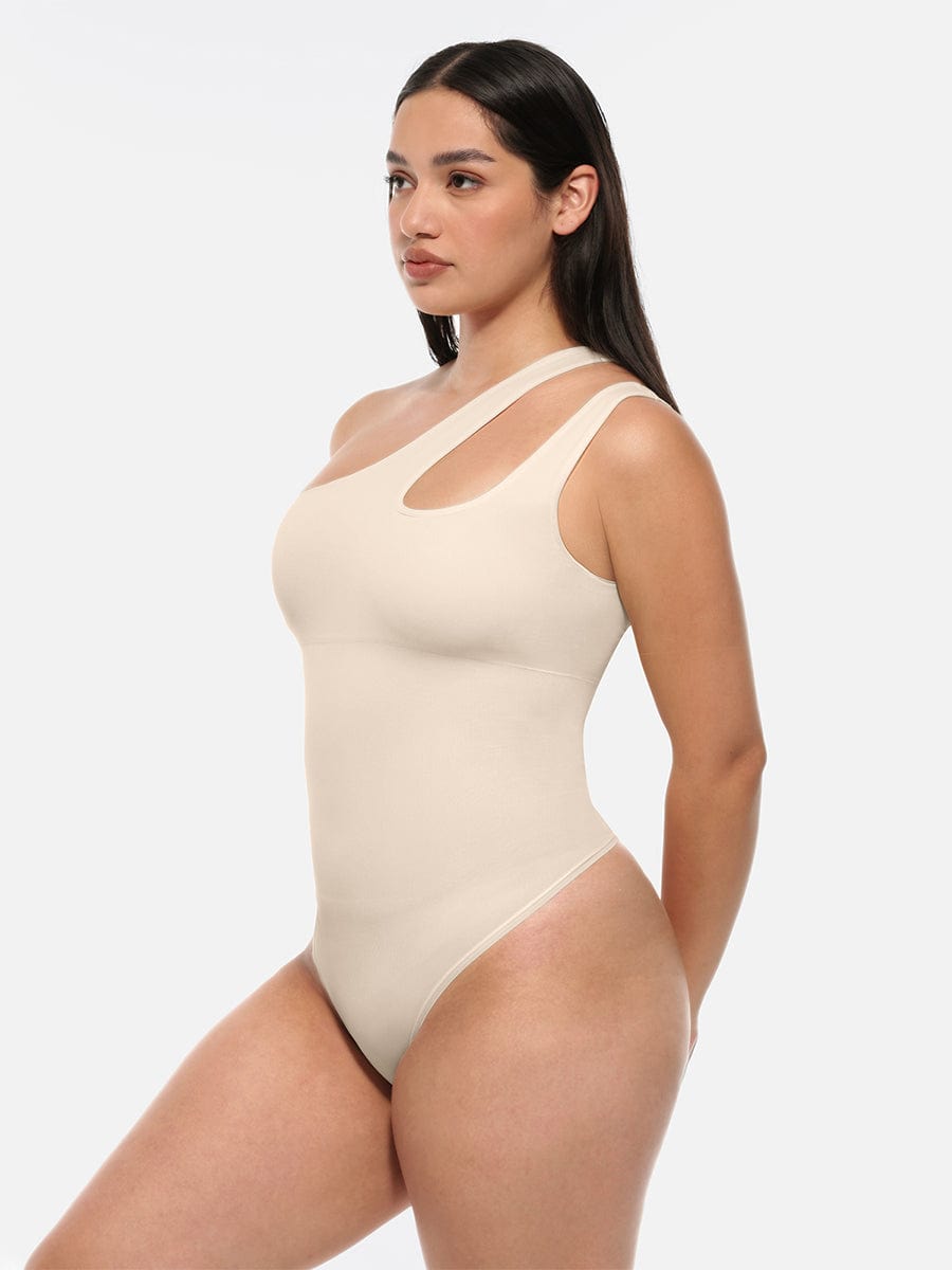One-Shoulder Cut-Out Waist Compression Bodysuit 21