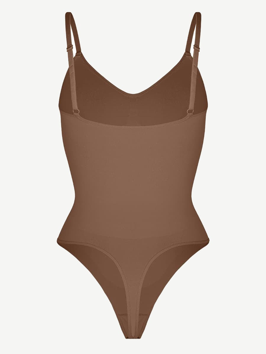 Seamless Covered Bust Thong Bodysuit Dark Brown 2