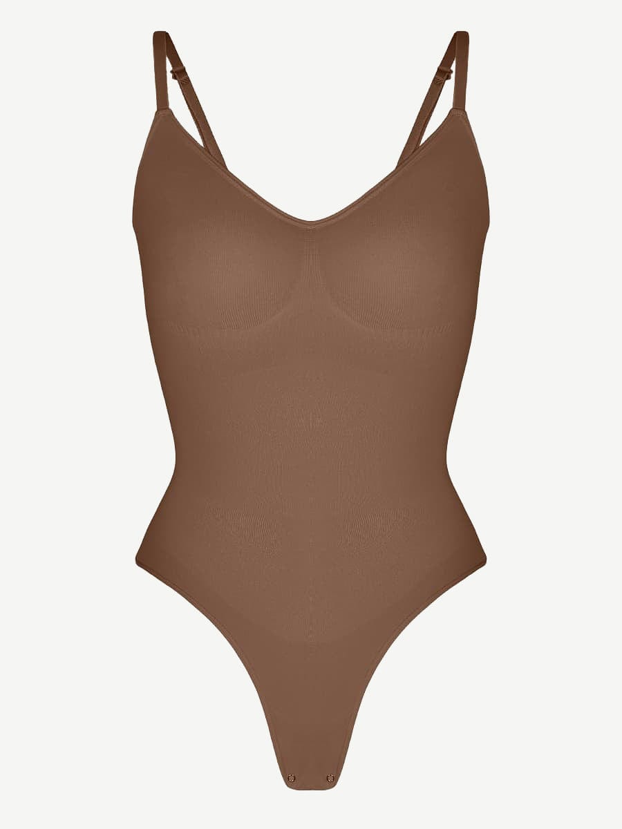 Seamless Covered Bust Thong Bodysuit Dark Brown 1