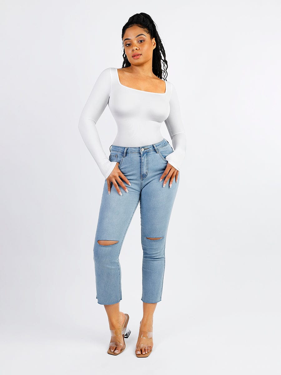 Eco-Friendly Square Neck Long Sleeve Waist Control Bodysuit 9
