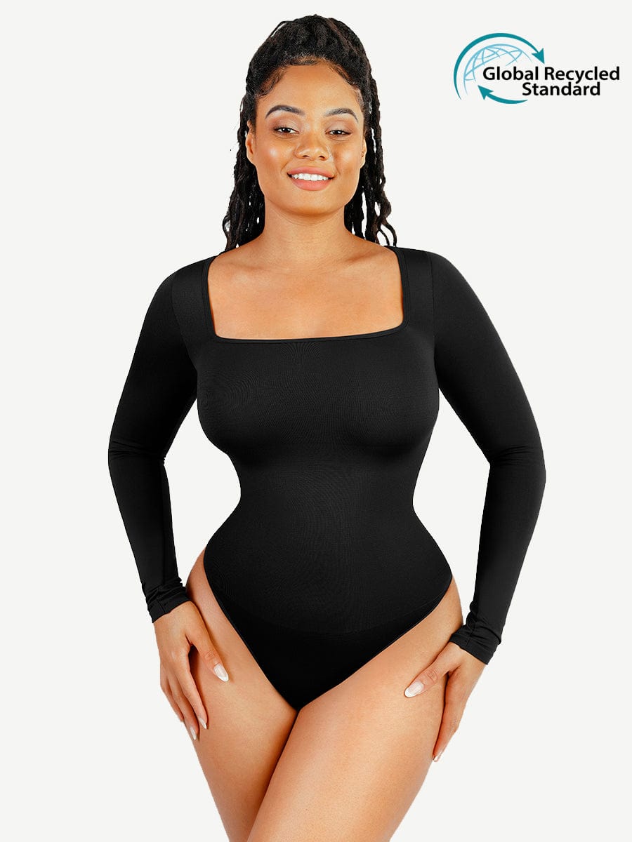 Eco-Friendly Square Neck Long Sleeve Waist Control Bodysuit 21